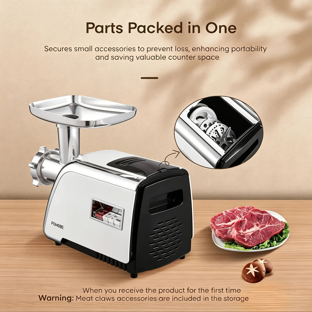 3000W Heavy-Duty Meat Grinder | 5-In-1 Multifunction Home Kitchen Machine | Stainless Steel Sausage Stuffer (2 Tubes) | Kubbe & Burger/Slider Makers | Storage Box | Commercial-Grade Power!