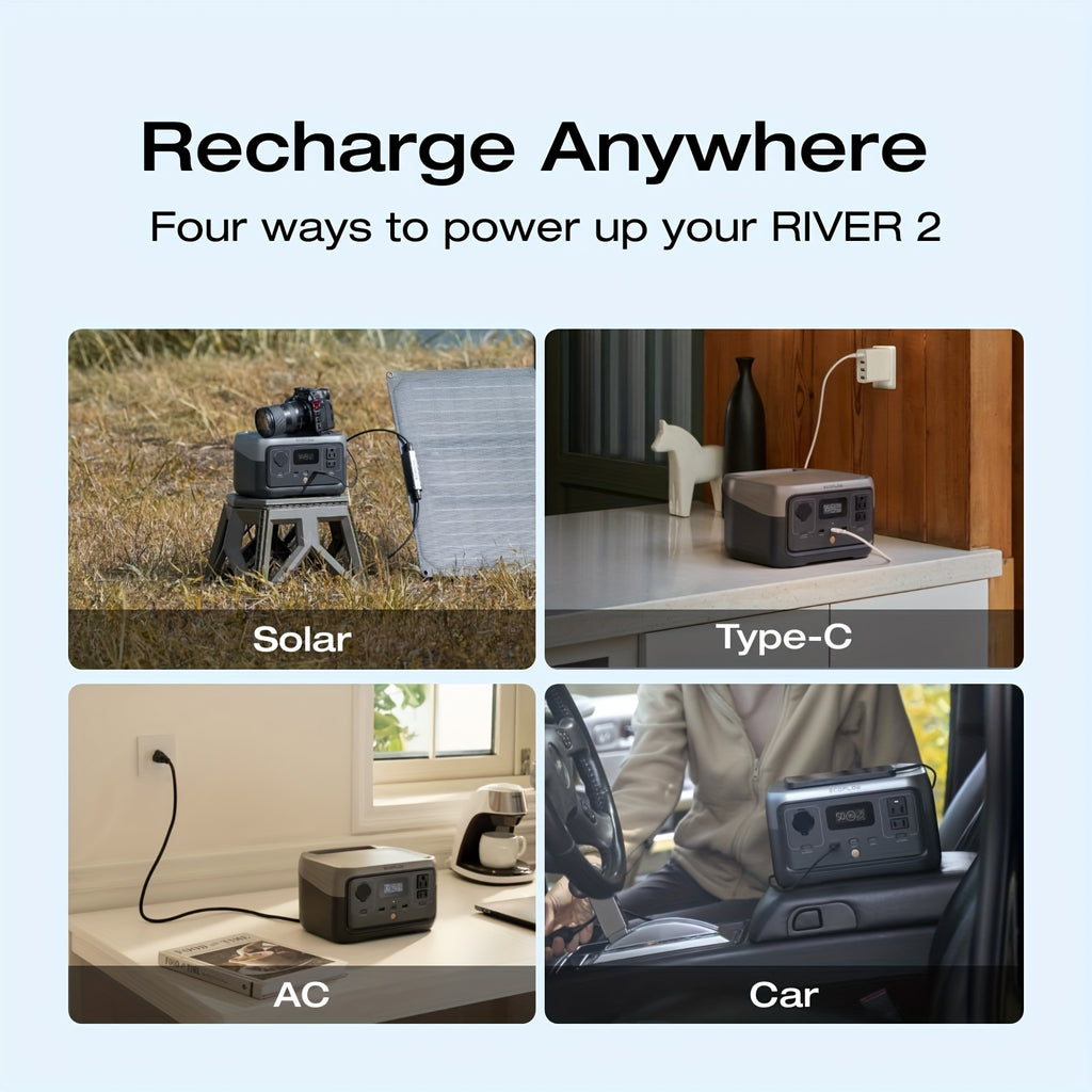 ECOFLOW 243Wh Portable Power Station, RIVER 2 Lifepo4 Battery/ 1 Hour Fast Charging, 2 Up to 600W AC Outlets, Solar Generator for Outdoor Camping/Rvs/Home Use