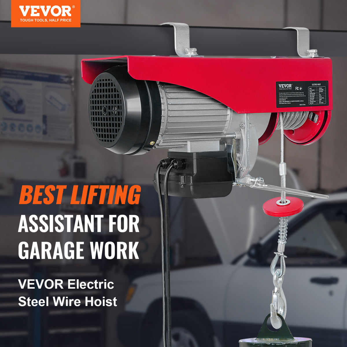 VEVOR 880lbs Electric Hoist with 14 FT Wired Remote Control, Electric Hoist 120 Volt with 20-40 FT Lifting Height for Garage Warehouse Factory
