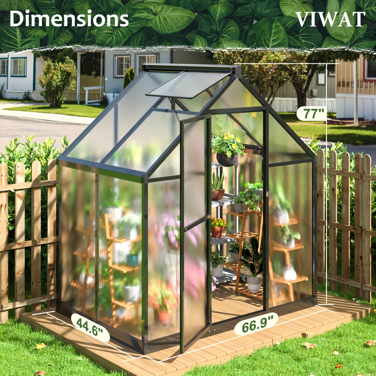 [Large Walk-in Greenhouse] VIWAT Greenhouse for Outdoors, Polycarbonate Greenhouse With Quick Setup Structure and Roof Vent, Aluminum Large Walk-in Greenhouse for Outside Garden Backyard, Garden Houses