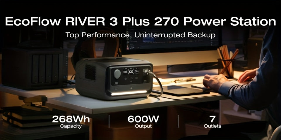 ECOFLOW 268Wh River 3 Plus 270 Portable Power Station, LiFePO4 Battery Solar Generator, 3 Up To 1200W AC Outlets, <10 MS UPS, Expandable To 840Wh, <30 DB Quiet, 1Hr Fast AC Charge