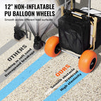VEVOR Beach Dolly with Big Wheels for Sand, 29.9" x 15.4" Cargo Deck, w/ 12" Foam Wheels, 165LBS Loading Capacity Folding Sand Cart & 27" to 44.7" Adjustable Height, Heavy Duty Cart for Beach