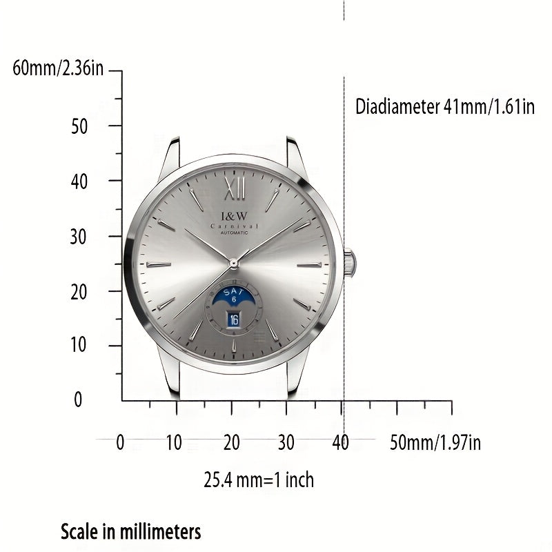 Carnival High-end Brand Mechanical Watches for Men Stainless Steel Faux Sapphire Mirror Fashion Sports Watches for Men Holiday Gifts
