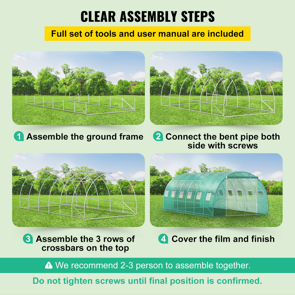 Walk-In Tunnel Greenhouse by VEVOR, 20 x 10 x 7 ft Plant Shelter with 12 Mesh Windows and Two Zippered Doors