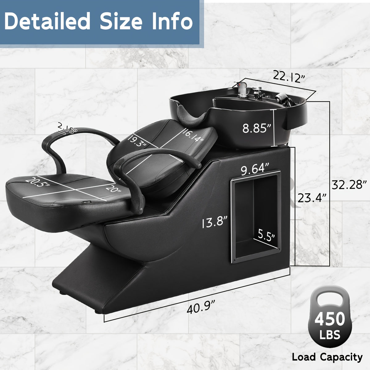 Professional Salon SPA Shampoo Bed, Equipped with Adjustable Seat, ABS Plastic Shampoo Basin and Independent Footrest, Elegant and Practical Design, Specially Designed for Beauty Salons, Suitable for Barber Shops, Home Massage Chairs, Massage Chair C