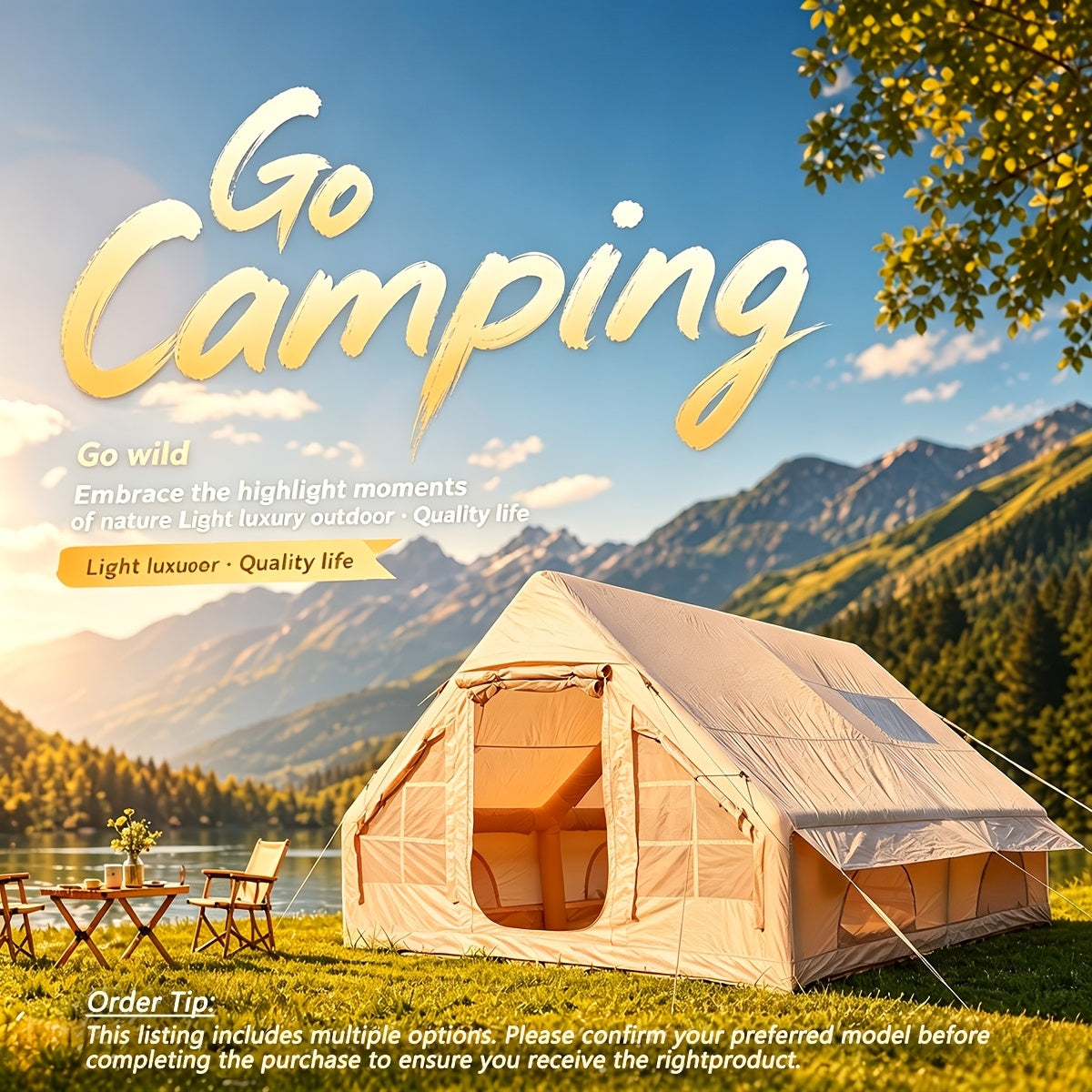Luxury 2-Door Inflatable Tent with Skylight And Chimney Opening - Starry Sky Edition | Windproof, And Mosquito-Proof. Lightweight Glamping Cabin, Ideal for Family Luxury Camping. A Portable Shelter for Your Outdoor Adventure