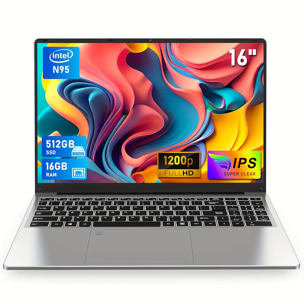 FUNYET 16 Inch Laptop Computer, Gaming Laptop, Intel 12th Gen N95 Processor(up to 3.4GHz), FHD 1920 * 1200, 180 Angle Opening, Fingerprint Unlock, Backlit Keyboard