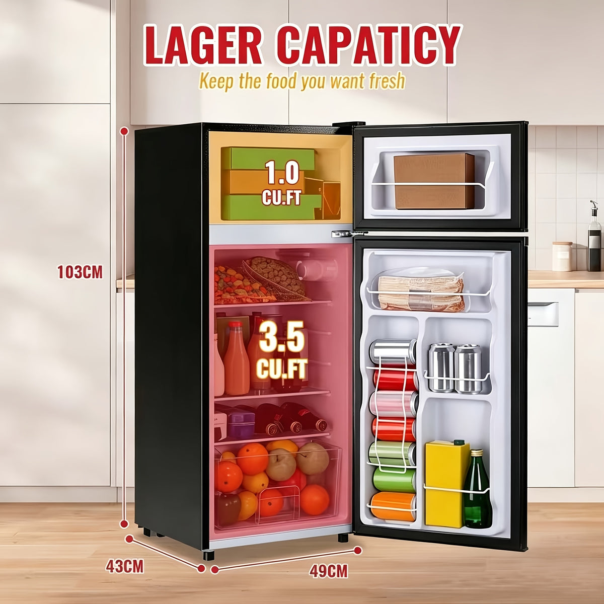 2.5/3.5/4.5 Cu.Ft Mini Fridge with Freezer, Double Door Compact Refrigerator with Adjustable Thermostat And Shelves, Small Fridge with Large Capacity, Perfect for Bedroom, Dorm, Home, Office?