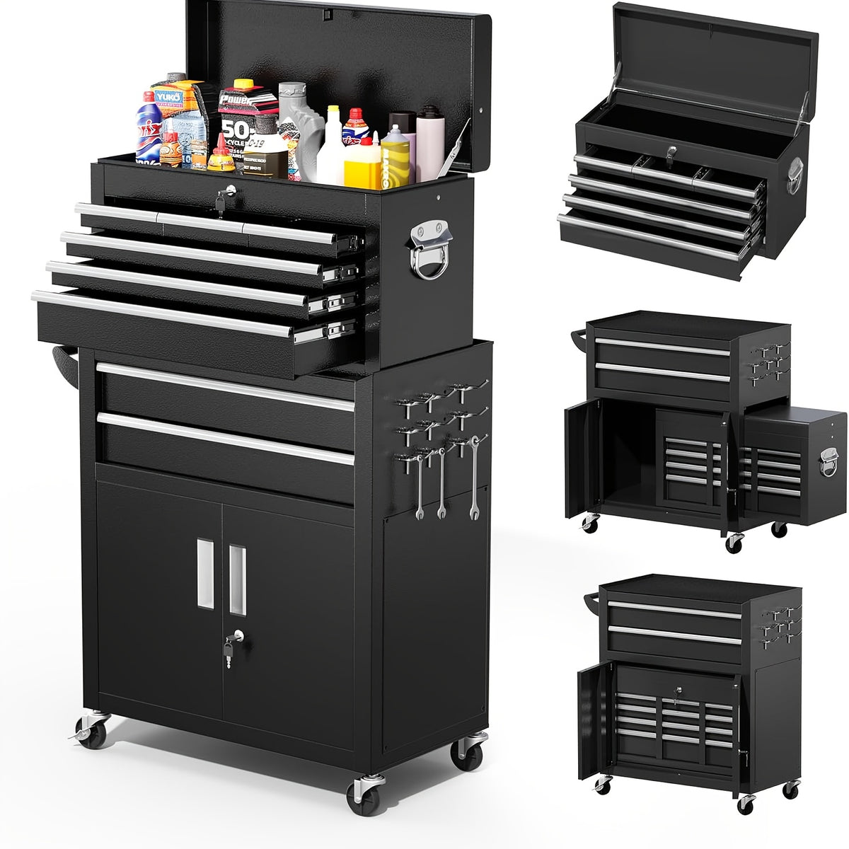 5/8-Drawer Rolling Tool Box, 2-IN-1 Tool Chest On Wheels, Tool Storage Cabinet And Organization For Garage Workshop Warehouse, Lab, Purple/ Pink Tool Box