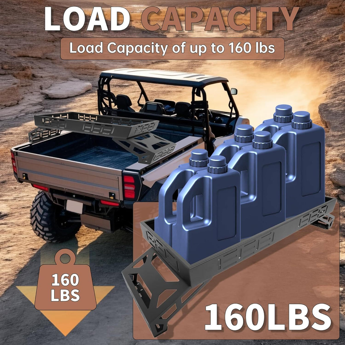 Overbed Cargo Rack UTV Compatible with Fully Adjustable Mounting Brackets Accommodate Bed Rail Widths from 39.7" - 56.3" (Inside Width) Full-Bed Rack