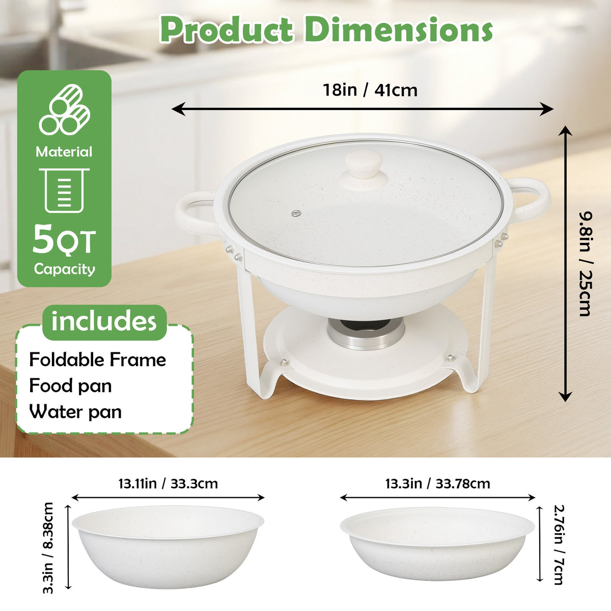 Chafing Dishes for Buffet of 1/2/4/6, 6QT White Chafing Dish Buffet Set Stainless Steel Chafer Set, Roll Edge Food Warmers for Parties, Wedding, Birthday, Church Events, Catering - Solely for Cooking