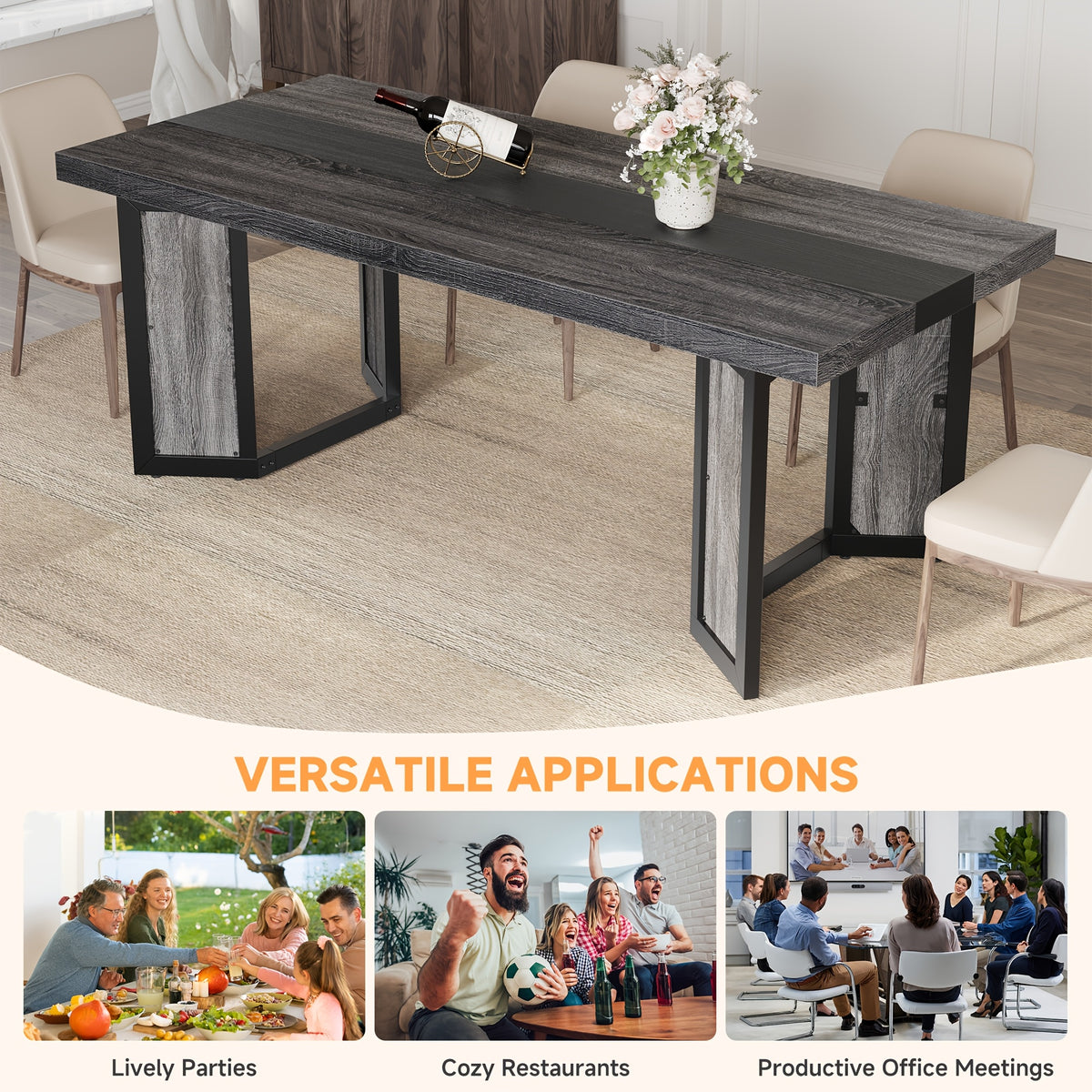 A Spacious Industrial Dining Table Designed for 6 to 8 Individuals, Measuring 71 Inches, Featuring a Robust Metal Frame And a Rustic Brown End, Perfect for Dining Rooms, Kitchens, Or Living Areas