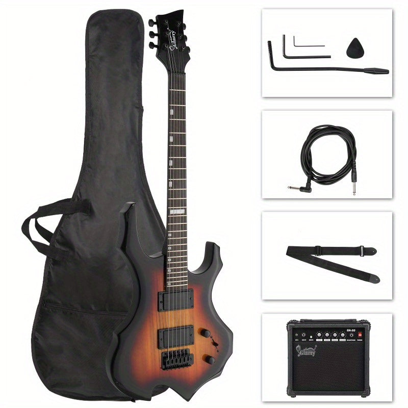 Sunset - Colored Flame Electric Guitar And Amp Set - with Closed Style Humbucker - Humbucker Pickups And Technology Wood Fingerboard