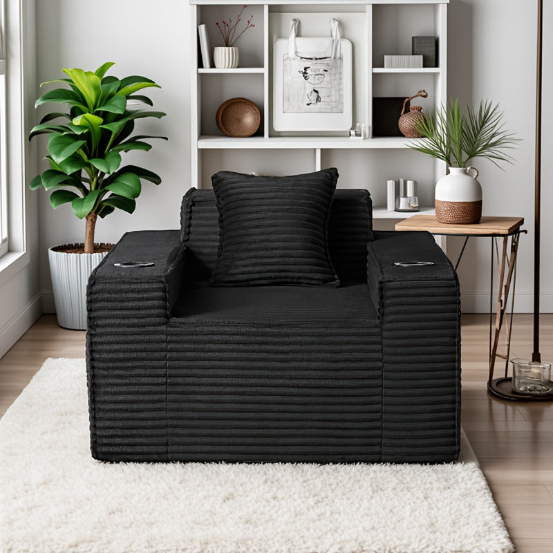 43.3-80.7" Corduroy Living Room Sofa, 3 Setaser Deep Seat Couch With 3 Lumbar Pillows, Comfy Boneless Sofa Modern Compressed Couch For Bedroom, Office, Apartment