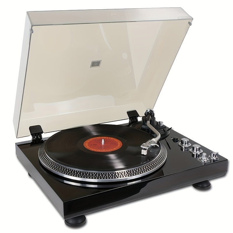 Record Player Vintage Turntable For Vinyl Records, Belt-Driven Turntable, Pre Ampufier, 33 Or 45 RPM, RCA Line Lp Vinyl Players For Sound, Aluminium Platter Piano High Gloss Black.A High-quality Valentine Gift, The Best Musical Feast For Family And