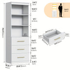 Tall Bookshelf for Home Office or Living Room, 71-Inch Design with Three Drawers for Display and Hidden Storage