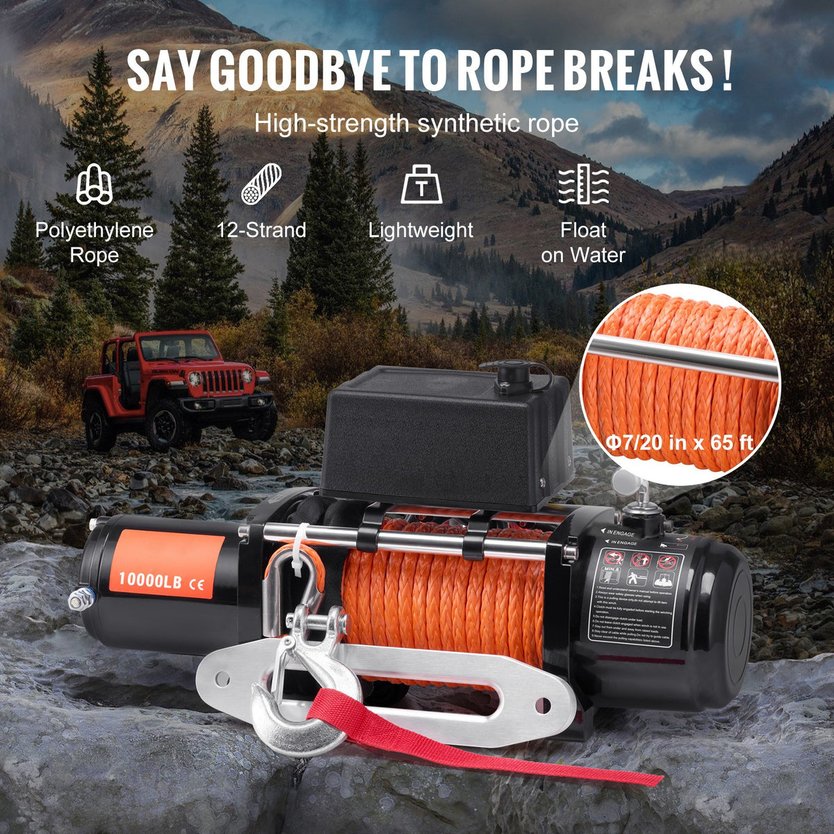 VEVOR Electric Winch Truck 10, 000 lb, 12V, for UTV, ATV, Jeep, and Truck Wrangler
