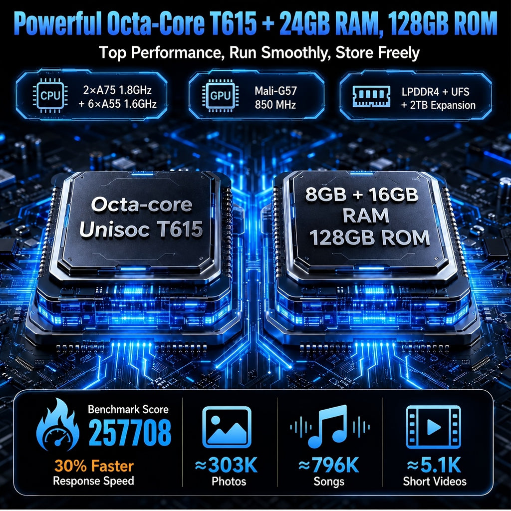 TABWEE T90 Android 16 New 2025 Tablet, 11-inch HD Large Screen+1200x1920 IPS Display, Unisoc Octa-Core High-Performance CPU, 24(8+16)GB RAM +128GB ROM(2TB Expand), 13MP+5MP Camaras/Face ID, 8000mAh Long Battery Life, Support Widevine L1, Gemini AI
