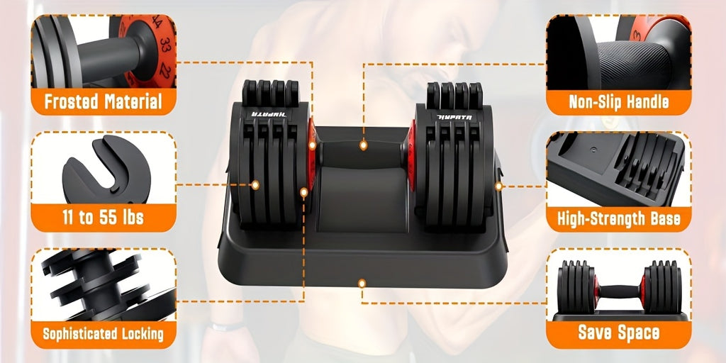 55 Pound Pair Of Adjustable Dumbbells, 2pcs Set With Tray, 5-in-1 Gear, 110 Pound Free Weight Dumbbell Set, Men'S And Women'S Fitness Equipment, Professional Strength Training Equipment, Suitable For Home Leisure And Gym Training, Office