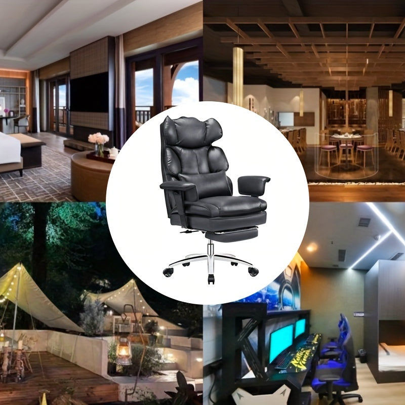 Home Office Reclining Desk Chair, Big and Tall High Back Executive Computer Task Chair with Leg Rest and Lumbar Support, Adjustable Height and Footrest, Armrest