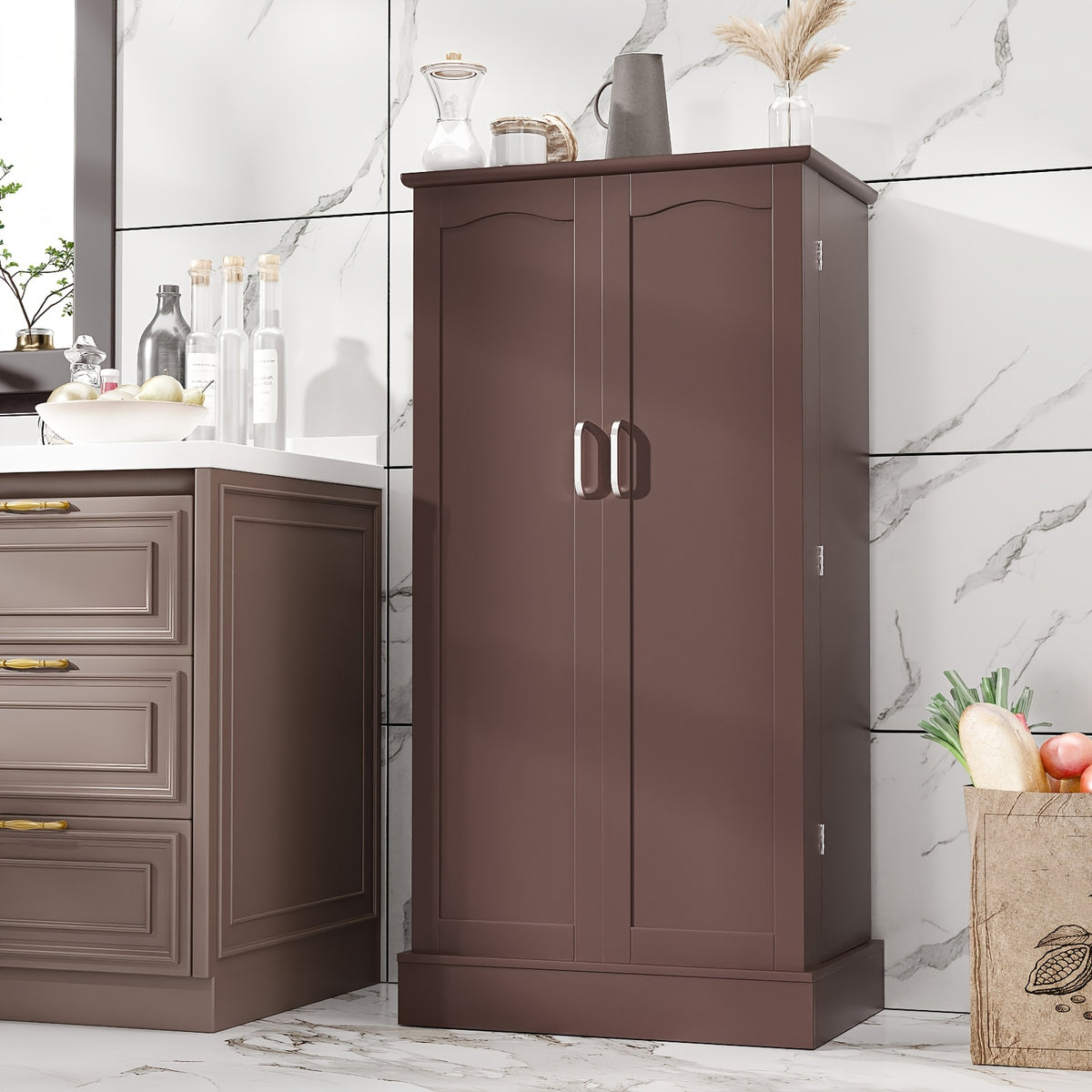 Kitchen Sideboard With Adjustable Shelves, Pantry Cabinet, Freestanding Kitchen Pantry Cabinet, Storage Cabinet For Kitchen Organizer And Storage, Buffet Cupboards For Living Room, Dining Room Use