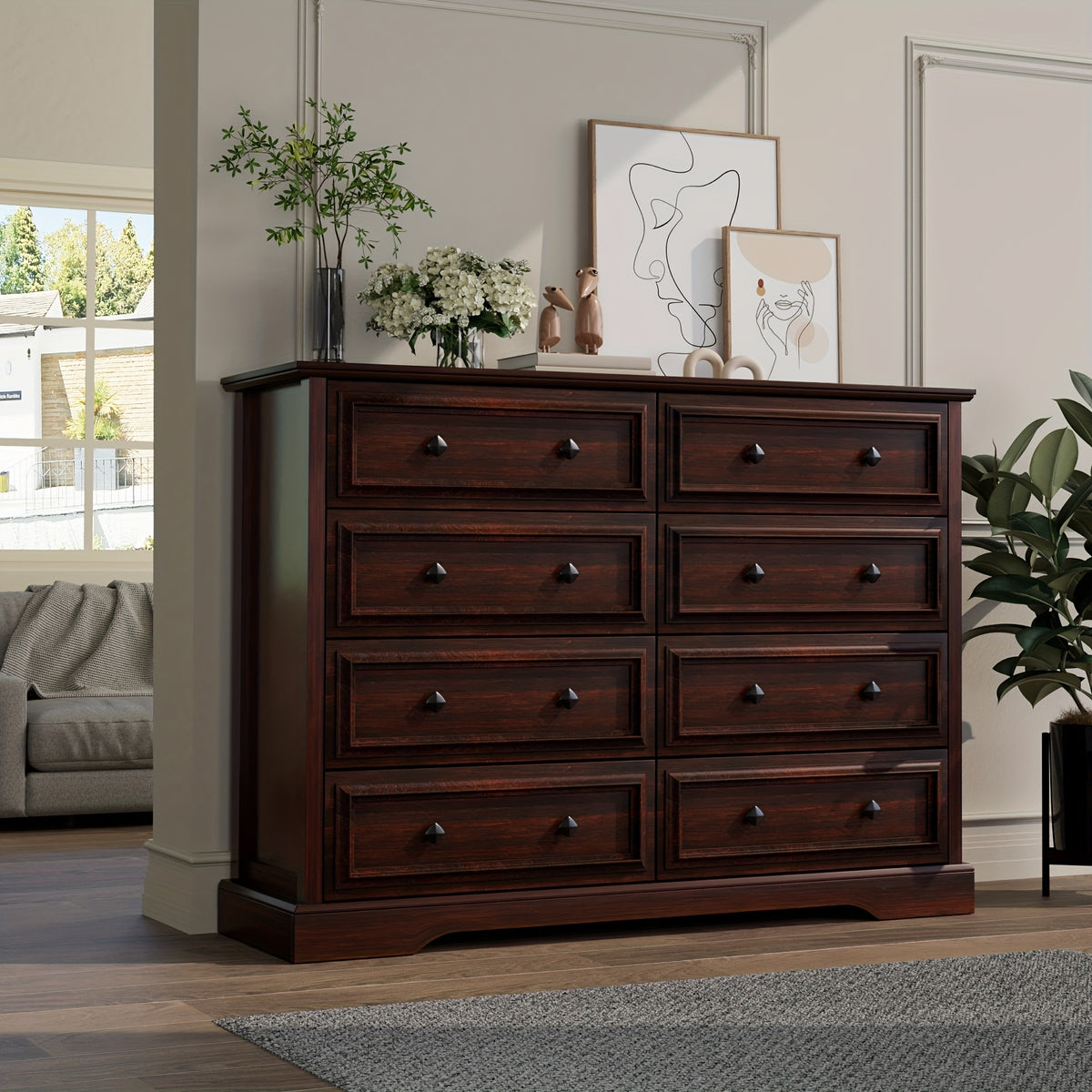 Farmhouse 6/7/8 Drawer Dresser for Bedroom, Wood Rustic Chest of Drawers with Natural Texture, Vintage Design, Storage Dressers Organizer for Bedroom, Living Room