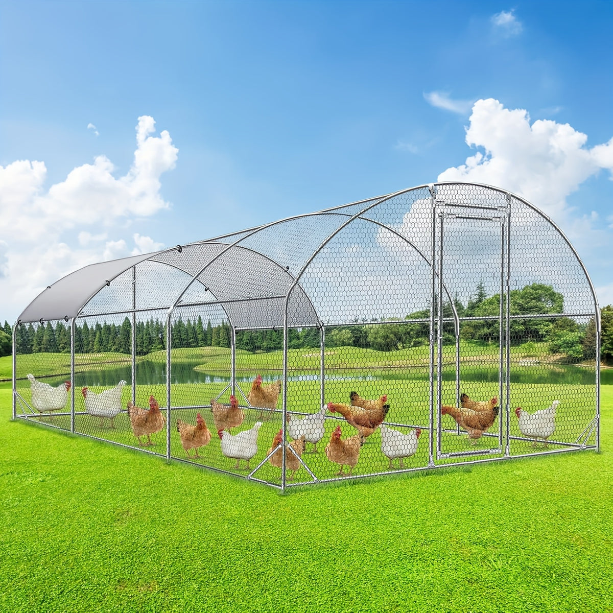 [Chicken Coop with Run] Large Chicken Coop with Run Walk-In Poultry Cage Chicken Runs House Pen Cage Dome Roofed Chicken Coops with Cover for Outdoor Backyard Farm Use, Raising Small Animals, Dome Roof