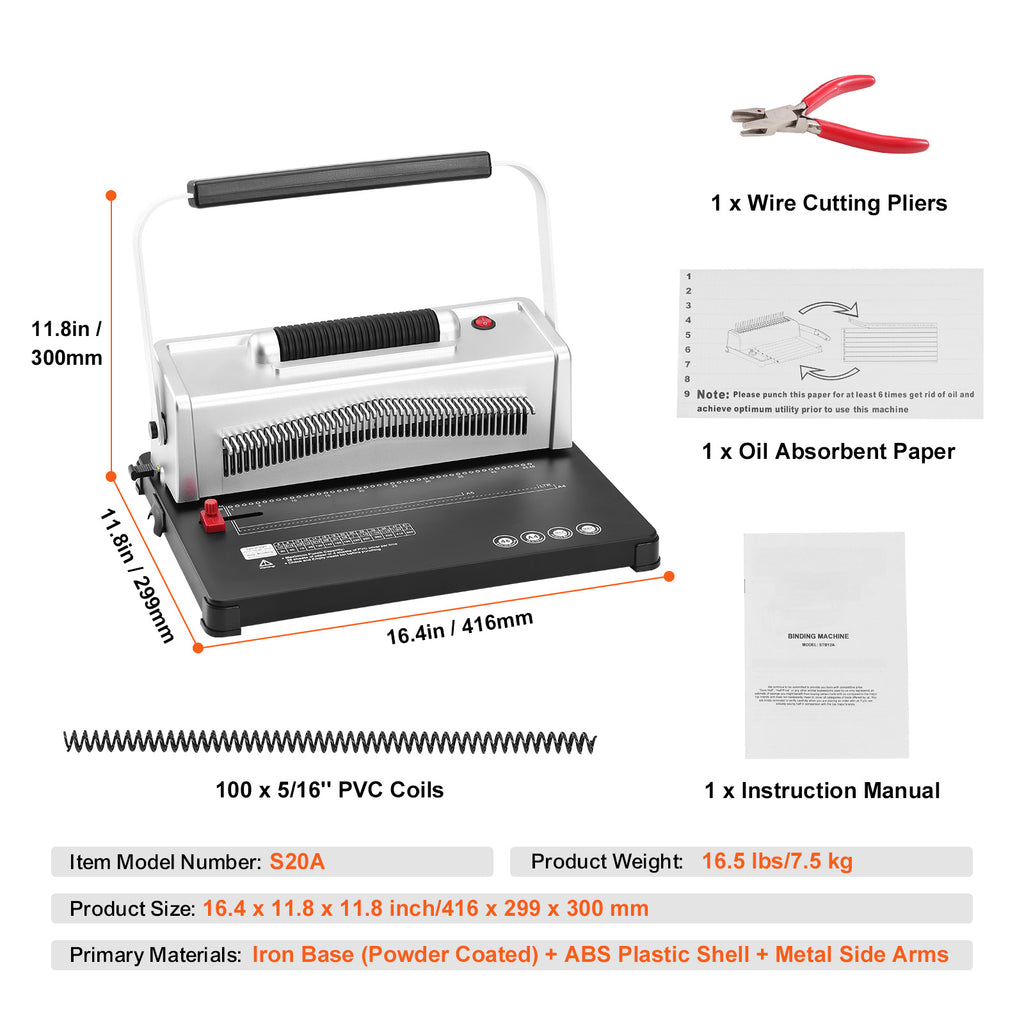 Electric Coil Binding Machine by VEVOR for Letter, A4 and A5 Documents—Punches 20 Sheets and Binds 500