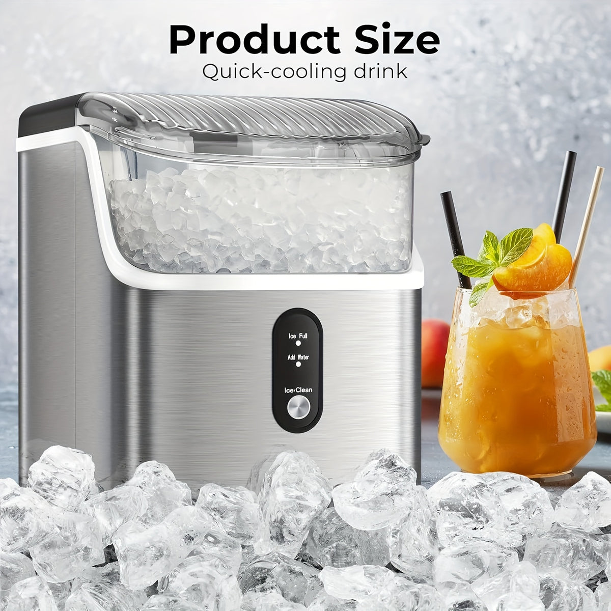 Countertop Nugget Ice Maker, Self-Cleaning Ice Machine with Ice Scoop And Basket, Portable Ice Maker Machine, 35Lbs in 24Hrs, Perfect for Home/Kitchen/Camping/Rv