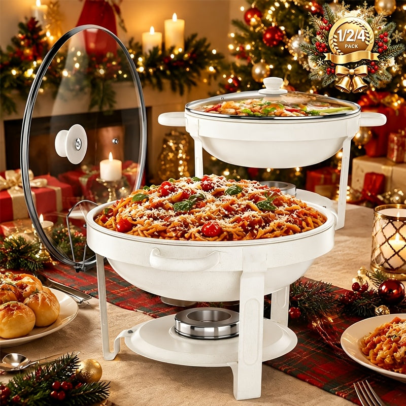 Chafing Dish 1/2/4pcs, [Game Changer Maifanite Coated] Chafing Dish [95% Pre-assembled] Buffet Offers Natural Elegance. 5-Quart (approx. 1.51gal) Food Warmer Suitable for Weddings, Birthdays, Church Events, Etc., Only for Cooking