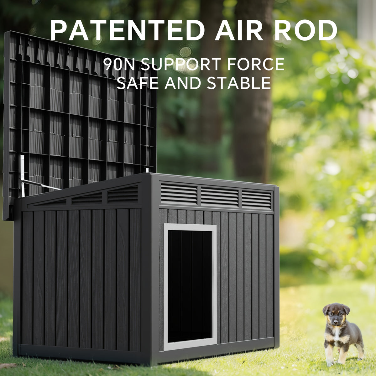 42.87"x32.95"x31.61" Slanted Top Doghouse for Large Dogs - UV-Resistant  Outdoor Pet Shelter with Ventilation Openings, Easy Assembly, Durable Plastic Construction,, Modern Pet House, Weatherproof Pet Home,Outdoor Stray Dog Kennel