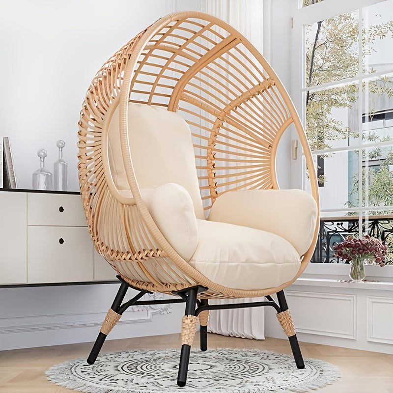 Outdoor Egg Chair Wicker Oversized Egg Basket Chair With Stand Lounger Chairs With Cushion 500lbs Capacity For Patio Garden Backyard Balcony