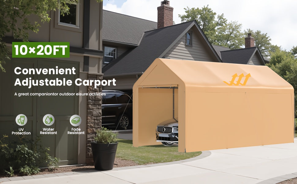 10x20 Carport Heavy Duty Portable Garage Shelter Metal Car Canopy Tent with UV-Resistant & Weatherproof Top Cover for RV & Vehicles