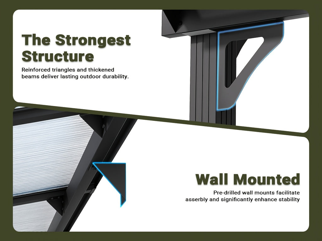 Wall-Mounted Pergola by VIWAT — Modular Splicable Design and Sloped Panel Roof for Patios and Decks, Gray