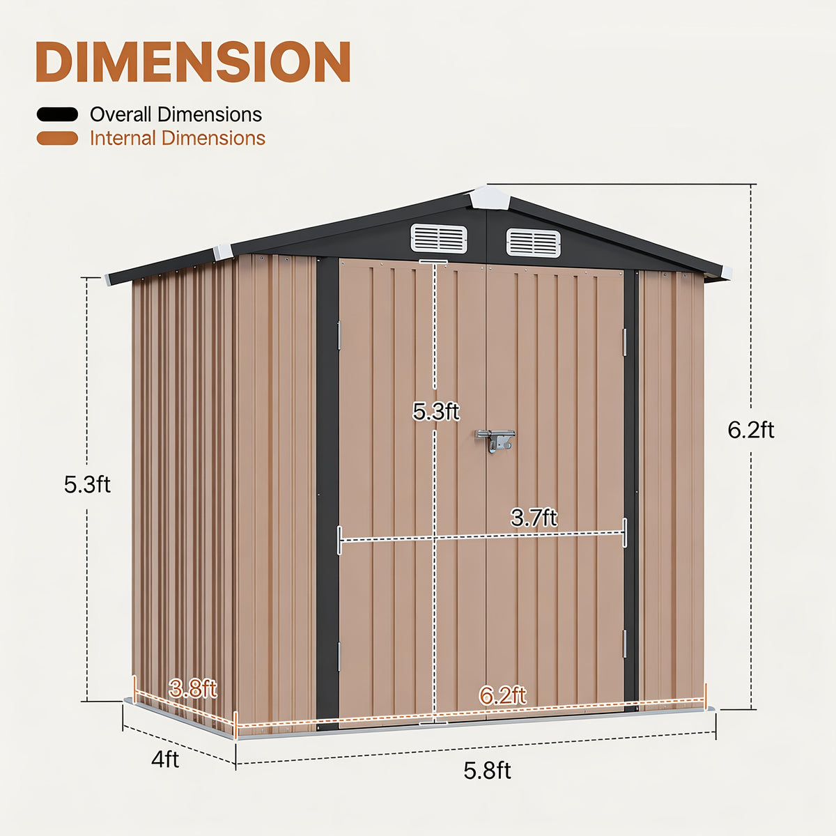 [Outdoor Storage Shed] ULSMVOC 10X12/10X8/8X6/6X4 FT Outdoor Storage Shed With Floor - Metal Garden Shed With Lockable Door And Sloped Roof For Garden, Backyard, Patio, And Backyard Brown