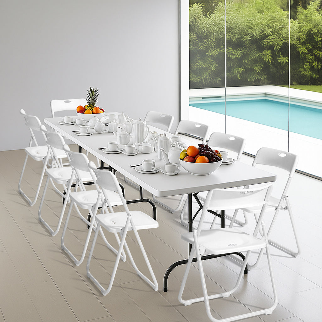 Set of 10 Durable Metal Frame Folding Chairs, Stackable Plastic Seating for Commercial Use, Ideal for Family Gatherings, Celebrations, Outdoor Meals, Educational Institutions, And Weddings. Designed for Hard Surfaces, Easy to Clean