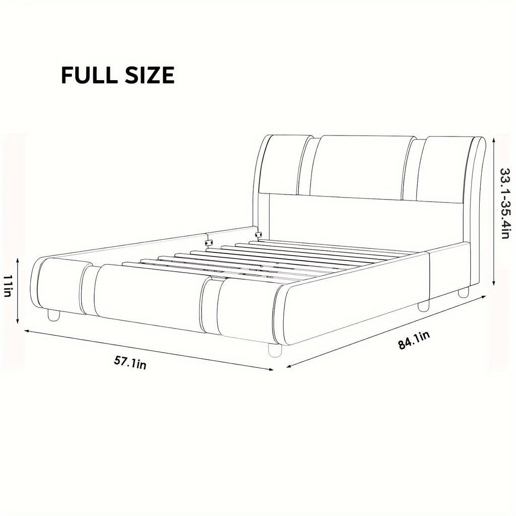 Contemporary Platform Bed Frame Made of Faux Leather, Featuring Iron Metal Accents, an Adjustable Headboard, And Wooden Slats for Support, Eliminating The Need for a Box Spring