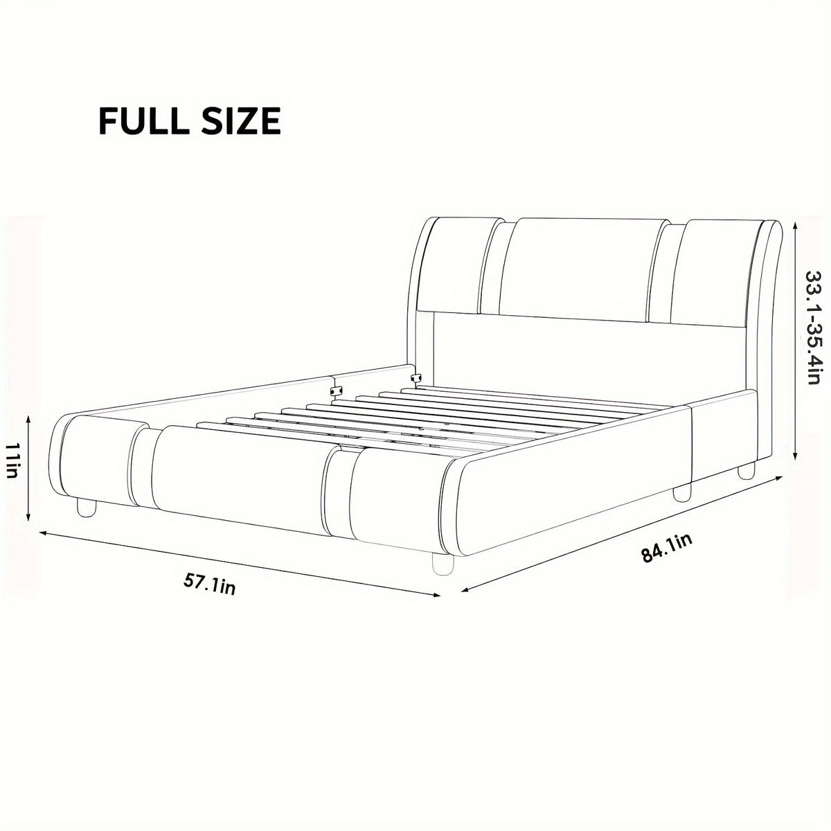 Contemporary Platform Bed Frame Made of Faux Leather, Featuring Iron Metal Accents, an Adjustable Headboard, And Wooden Slats for Support, Eliminating The Need for a Box Spring