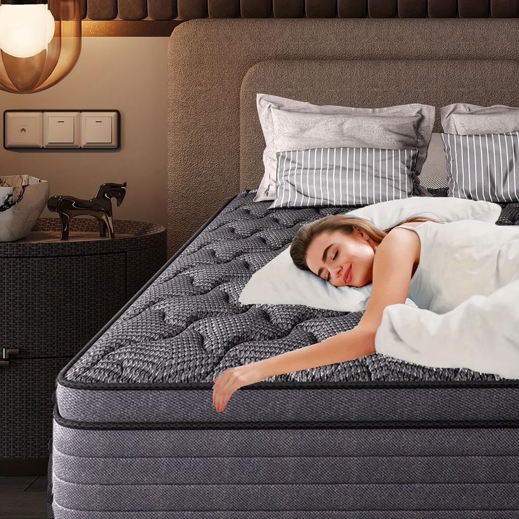 MRH New 10 12 14-inch Twin Full Queen King Memory Foam Hybrid Mattress With Ergonomic Individual Springs, Breathable Fabric, Lumbar Support, For Side/Back Sleepers/Guest Room/Hotel/ Home Bedrooms
