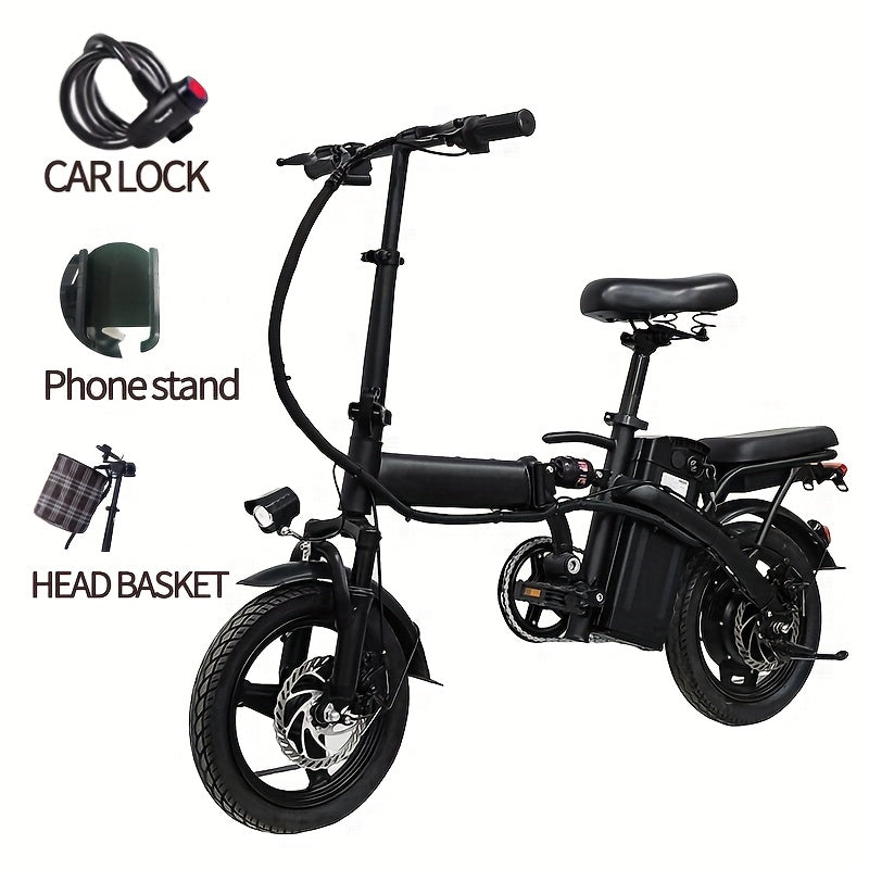 Foldable Electric Bicycle, 14-Inch Portable E-Bike with 19 MPH Speed and 18–28 Mile Range for Urban Travel