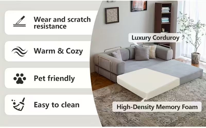 Boneless Sofa Bed, Convertible Modular Sofa With Armrest Pillow, Modular Sofa In A Box Compressed Memory Foam Sofa With Washable Sofa Cover For Living Room, Bedroom, Apartment, No Assembly