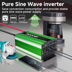 Pure Sine Wave Inverter 8000 Watt (Peak) Vehicle Power Inverter, Converts 12 Vdc to 110 Vdc to 120 Vdc, with LCD Display, Remote Control and Troubleshooting, 4 US Sockets for Car Onboard Chargers, for Home Solar Systems, RV's, and Vans, without Batteries