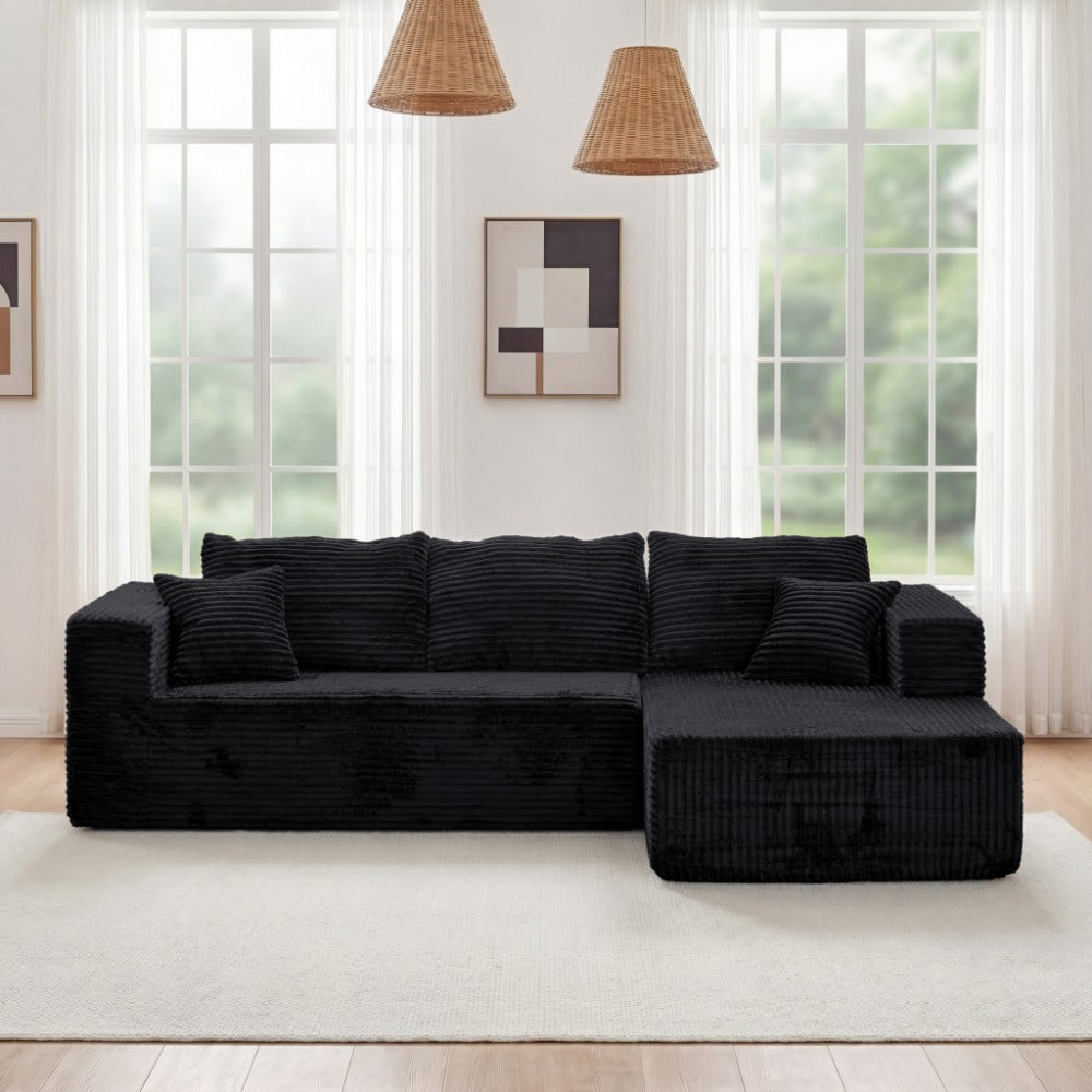 Modular Combination Sofa, Comfortable and Fluffy, L-shaped, Dark Black Color, Suitable for the Living Room, Deep Seat Design, Memory Foam, Boneless Velvet Fabric