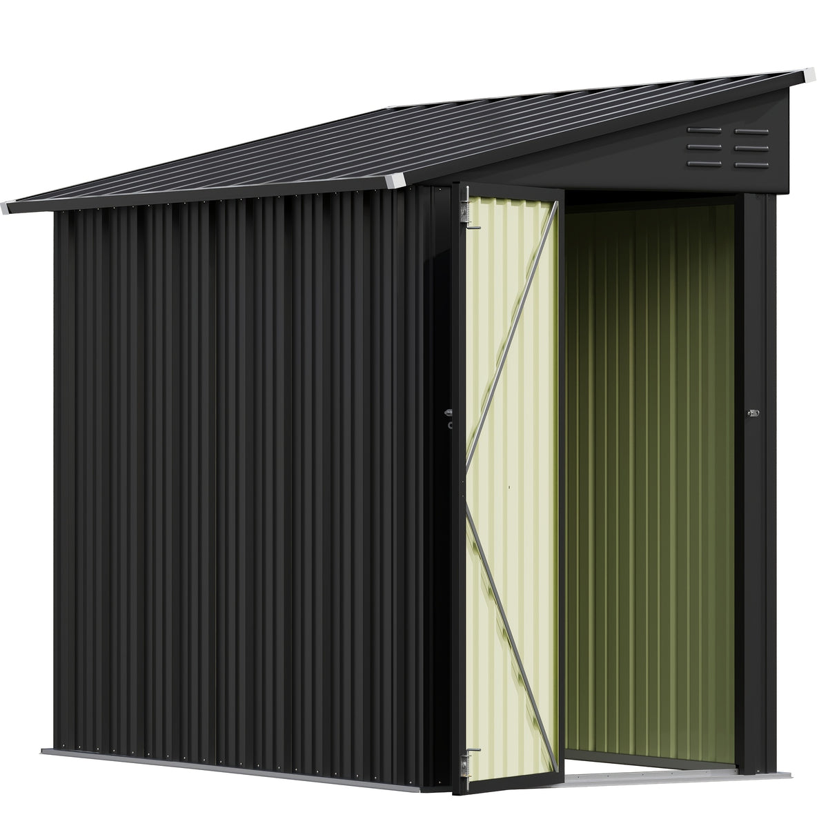 GUNJI 8 X 4.2ft & 6 X 4ft Metal Shed Outdoor Carport Shed with Single Lockable Door, Easily Accessing Metal Storage Cabinet with Slopping Roof for Tools Bicycles Storage for Garden, Backyard
