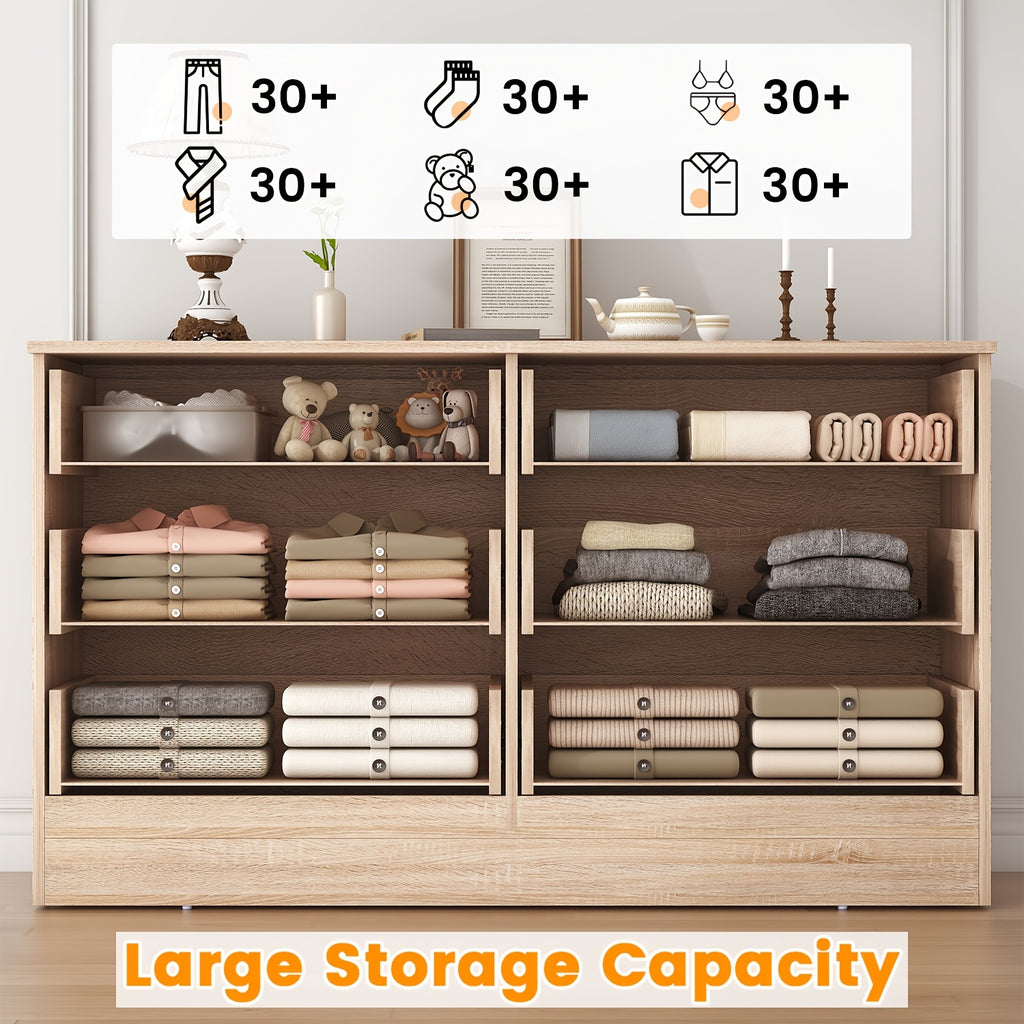 Kuajuz Brown Bedroom Dresser for Bedroom, 6 Drawers Dresser, Large Chest of Drawers Storage Organizer, Long Dresser TV Stand