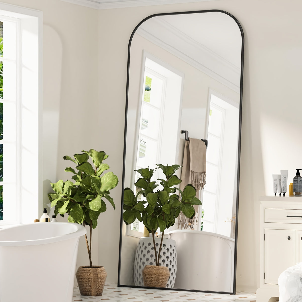 Arched Floor Mirror, Vintage-Inspired Full Length Reflection for Bedroom or Living Room Decor with Stand