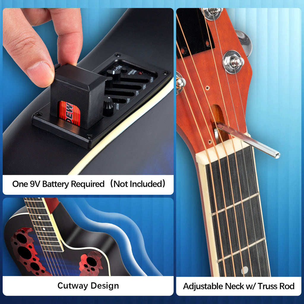 Glarry 41in Cutaway Acoustic-Electric Guitar Kit, Basswood Body, Starter Guiatr Kit with Complete Accessories for Beginner, Birthday/Festival Gift for Muisc Lover