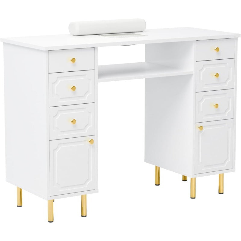 43.3''L Nail Desk for Nail Tech, Manicure Table with Storage Drawers & Wrist Cushion, Acetone Resistant for Salon and Home Nail Station