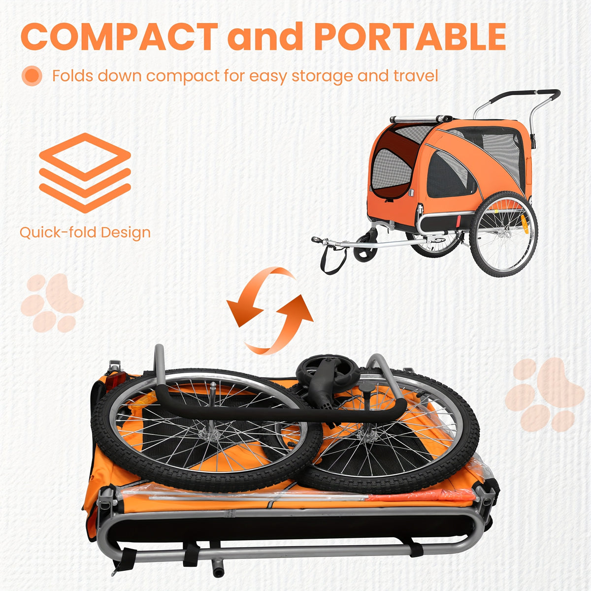 2in 1 Pet Bicycle Trailer with A 6" Stroller Wheel Suitable for Small And Medium Dogs, Carrier Up to 66 LBS, Easy Folding Cart Frame, Quick Release Wheel, Universal Bicycle Coupler