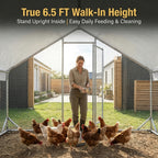 Heavy Duty Reinforced Chicken Coop Walk In Chicken Run with Waterproof Cover Large Metal Poultry Cage Outdoor Chicken Pen with Free Chicken Roosting Ladder